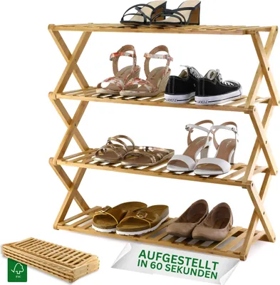 Produktbild von Felino® Schuhregal Schuhablage Organizer aus Bambus Holz offen | 70cm lang | Schuhorganizer offenes Regal klappbar auch für Camping