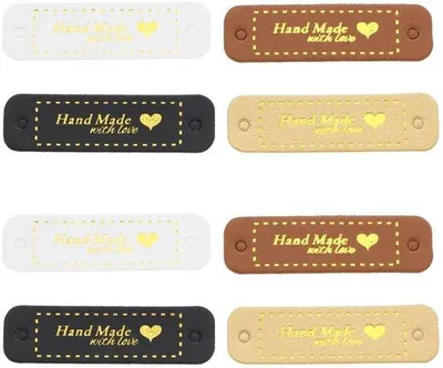 Produktbild von Kunstlederetiketten - Handgefertigte Dekorationsetiketten - Mehrfarbig - Kleidungszier - DIY-Etiketten - 80er Pack