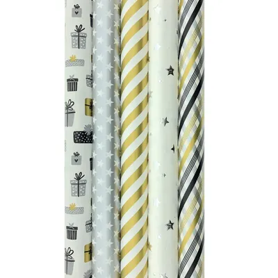 Image de OR et ARGENT Papier cadeau - Papier pour Noël - 3 mètres x 70 cm - 5 rouleaux