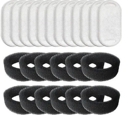 Produktbild von Vervangingsfilters für Trinkbrunnen, 24er Pack, koolstoffilters und schuimfilters für 3,2L Edelstahl-Katzenbrunnen PLWF003