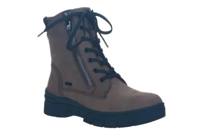 A single brown boot with black laces and sole is shown against a white background.