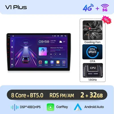 Image de Autoradio avec système de navigation – Android 14 – Écran tactile HD de 9 pouces – CarPlay sans fil