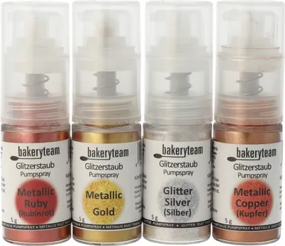 Produktbild von Glitzerstaub Dust Pump-Puder 4er Set (Gold, Silber, Kupfer, Rubinrot) 20 g