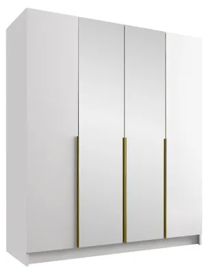 Produktbild von MIRJAN24 Kleiderschrank Santi II, Schlafzimmer, mit Spiegel, Drehtürenschrank, mit Kleiderstange, Modern, Garderobenschrank, Metallgriffe (Farbe: Weiß / Weiß + Gold)