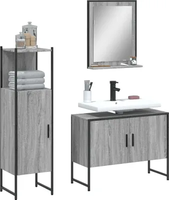 Obrázok produktu pre Maison Exclusive – 3-dielna sada kúpeľňového nábytku, sivá farba, drevený materiál Sonoma