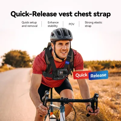 Image de Sangle de poitrine TELESIN pour caméra de sport, sangle à fermeture rapide, compatible avec les GoPro Hero 12/11/10/9, DJI OSMO Action, Insta360 X4/X3