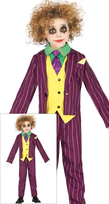 Produktbild von Schurken Kostüm für Jungen lila Nadelstreifen Anzug mit Weste Bösewicht Clown Halloween Karneval, Größe: 128/134 Farbe: Lila