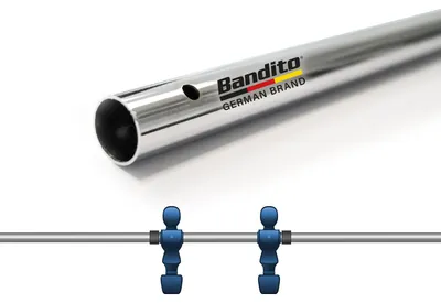 Produktbild von Bandito Kickerstange 13 mm Hohlrohr für Tischkicker, verchromt – Ersatzstange für alle gängigen Fußballkicker mit geschraubten Spielfiguren, kompatibel mit 13 mm Lagern, Soccer 2-Loch-Stange für Profi