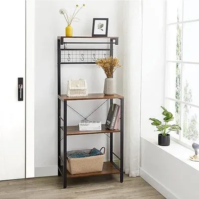 Produktbild von Famanu Stehregal mit 4 Ablagen und 8 Haken - 36,7 x 60,2 x 146,5 cm