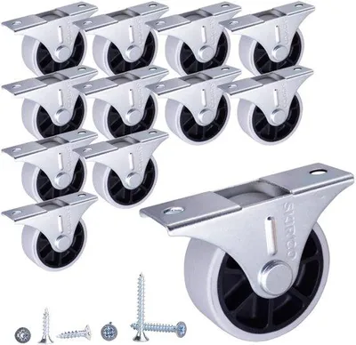 Productafbeelding van Bügelrollen (12 stuks), 40 mm rubberen wielen, meubelwielen, antislip, inclusief schroeven