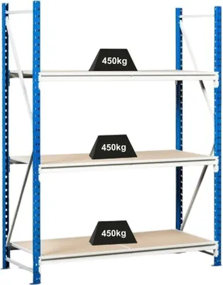 Produktbild von Weitspannregal MAXIMUS | Grundregal | HxBxT 200x175x40cm | 3 Ebenen | Spanplatten-Fachboden | Fachlast 450kg | Lichtblau/Lichtgrau