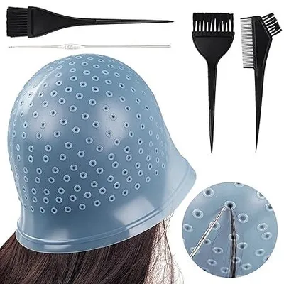 Produktbild von Silikon Strähnenhaube Haarfärbe Set wiederverwendbar mit Strähnennadel und Färbekämmen, Highlight Balayage Haarfärben Tool für Zuhause & Salon