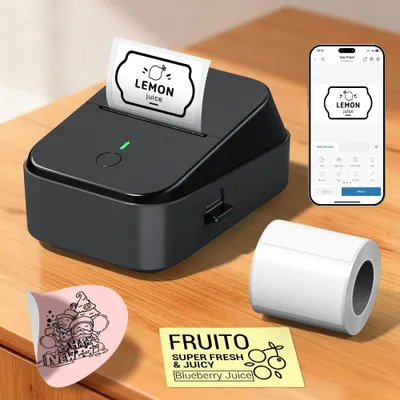 Produktbild von Mobiler Thermodrucker PM260B, Bluetooth & USB, 203 DPI, 48 mm Druckbreite, für Etiketten, Belege und Fotos-Schwarz