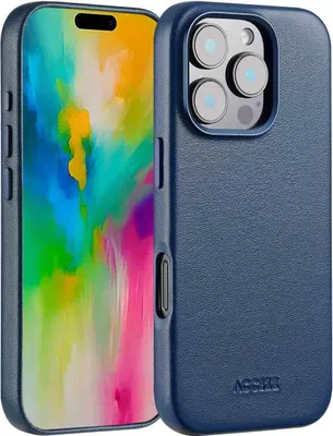 Image de Accezz MagSafe Leather Backcover pour l'Apple iPhone 16 Pro - Bleu nuit