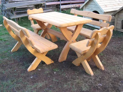 Produktbild von Unique Home Gartenmöbelset, Naturholz, Tisch, 2 Bänke, 2 Stühle, 140 cm, 6-8 Personen, Massiv, für Garten, Terrasse & Gastronomie, Bänke vormontiert