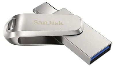 Obrázok produktu pre SanDisk Ultra Dual Drive Luxe, 2 TB, USB Type-A / USB Type-C, 3.2 Gen 1 (3.1 Gen 1), 400 MB/s, Kĺb, Strieborná
