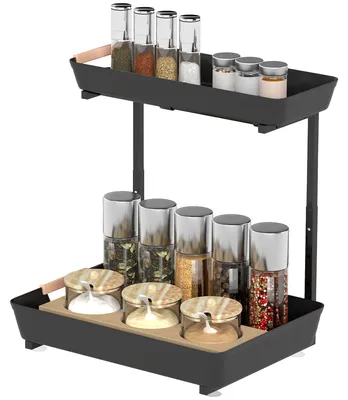 Zdjęcie produktu dla Regał kuchenny z możliwością regulacji wysokości, wyposażony w 2 koszyki | Kolor: czarny | Wymiary: 40x30x33,5-42 cm
