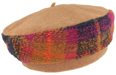 MtM warme Fleece Winter-Baskenmütze mit Multicolor Wollstoff in beige