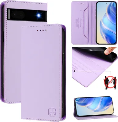 Obrázek produktu pro Kožené pouzdro pro Google Pixel 6A, flipové pouzdro s přihrádkami na karty, peněženkou a stojánkem Fialový
