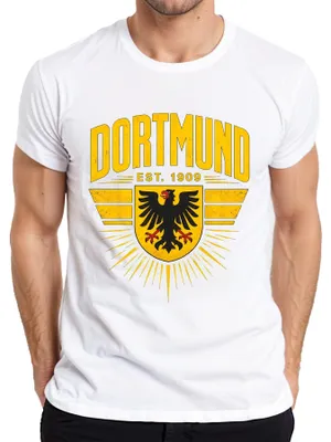 Immagine prodotto di T-shirt da uomo, colore bianco, taglia 3XL, con scritta "Dortmund Est 1909 Adler Wappen Ruhrpott Statement" (un'espressione sarcastica riferita alla regione del Ruhr)