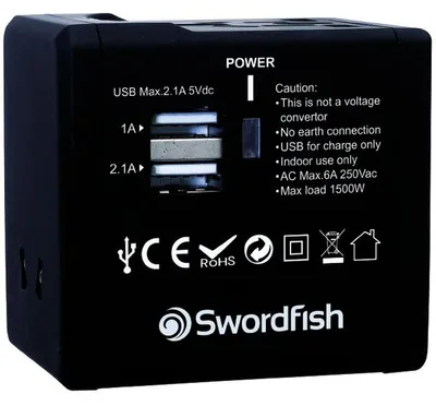 Produktbild von Reisestecker VariPlug Doppel-USB universell schwarz