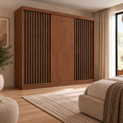 Productafbeelding van KSHOMECONCEPT Garderobekast Lumil, 240 cm, notenhout Warmia, met 4 lades