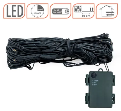 Produktbild von Lichternetz 1,5x1,5 m mit 100 warmweißen LEDs - Batterie + Timer - Deko Außen