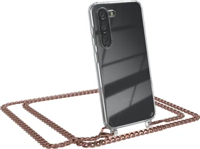 Produktbild von EAZY CASE Metall Handykette für Samsung Galaxy S23, Handyhülle mit Umhängeband, Silikonhülle, Metallkette für Smartphone in Rosa