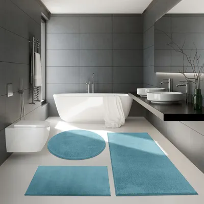 Produktbild von TT Home Badezimmer Teppich Hochflor Badematte Modern Kuschelig Weich Uni Türkis Größe 60x100 cm