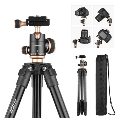 Produktbild von Andoer Q160SA Kamerastativ Komplette Stative mit Panorama-Kugelkopf Blasenverstellung Hoehenverstellbares tragbares Reisestativ fuer DSLR-Digitalkameras Camcorder Mini-Projektor Kompatibel mit Canon Nikon Sony