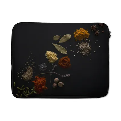 Produktbild von MuchoWow® Laptop Hülle 17 Zoll Laptoptasche Kräuter - Schwarz - Gewürze - Küche - Kochen - Zipper - Schutzabdeckung