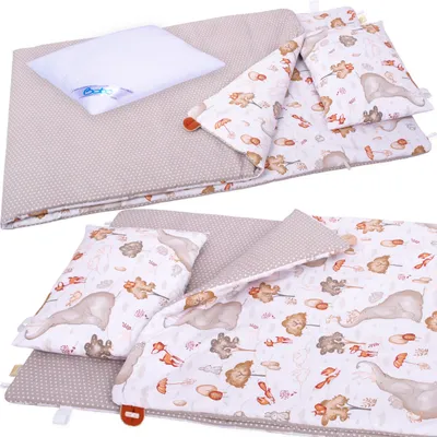 Zdjęcie produktu dla Pościel do przedszkola z wypełnieniem 220x80 cm zapinana pościel BOBO bawełna - Słoń i przyjaciele