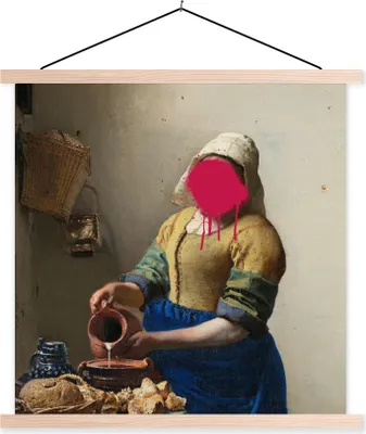 Produktbild von MuchoWow® Textilposter Das Milchmädchen - Vermeer - Kunst 120x120 cm mit holzfarbenen Rahmen - Textil-Poster