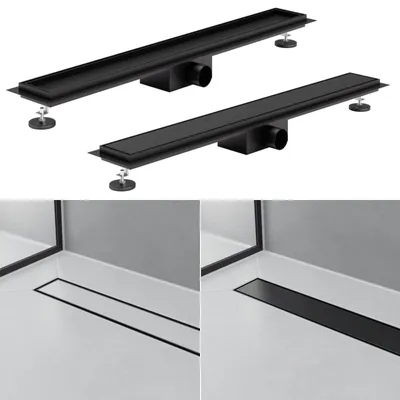 Produktbild von 2in1 Duschrinne Schwarz Duschablauf Bodenablauf Abflussrinne Edelstahl Haarsieb befliesbar 80 cm