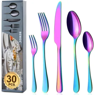 Produktbild von Besteck Set für 6 Personen, 30-teilig, Edelstahl, Regenbogen, spülmaschinenfest