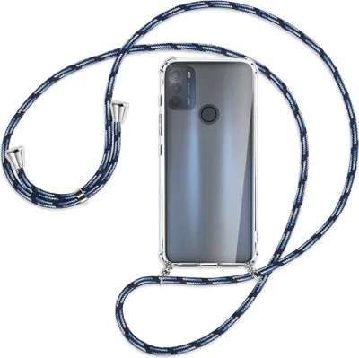 Produktbild von Handykette Backcover-Schutzhülle mit Band (Metall silberfarben) für Motorola Moto G50 (XT2137) - Blautöne