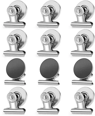 Immagine prodotto di Potenti clip magnetiche, 12 pezzi, argento, non lasciano segni, per foto e documenti