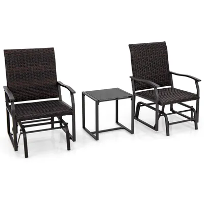 Produktbild von COSTWAY 3-tlg. Gartenmöbel Set mit gepolstertem Sitz, Rattan Balkonset inkl. 2 Stühle & Tisch, Sitzgruppe für kleinen Balkon