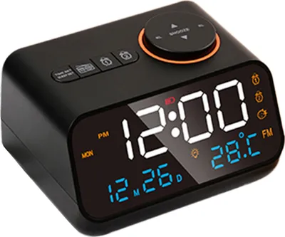 A digital alarm clock with a large LED display.