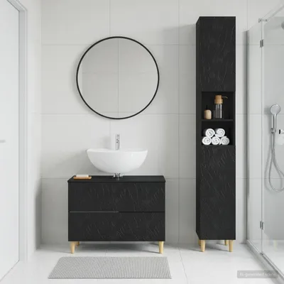Zdjęcie produktu dla Maison Exclusive - Zestaw dwóch szafek łazienkowych DELFT, czarny, płyta drewniana