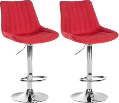 Produktbild von CLP 2er Set Barhocker Toni Stoff drehbar und stufenlos höhenverstellbar | Farbe rot Material Gestell Metall in Chromoptik