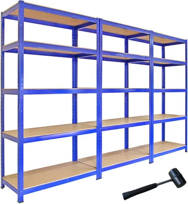 Produktbild von Monster Racking Sparangebot 3 x T-Rax Lagerregal Hochleistungsregal Garagenregal Stahlregal Industrieregal Werkstattregal Steckregal Lagerregal 90cm x 45cm x 180cm 100% Schraubenfrei + Gratis Gummihammer