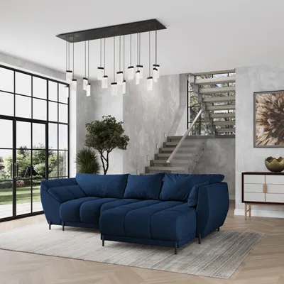 Produktbild von Masseno Ecksofa VESTANO R-S mit Schlaffunktion L-Form, Sofa mit Bettkasten, Wohnzimmersofa, Couch, Soffa, Bettsofa, Couchgarnitur- Blau, MATT VELVET 79