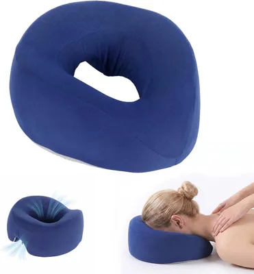 Immagine prodotto di Cuscino massaggiante con apertura per la testa, poggiatesta ergonomico, cuscino a forma di U per massaggi, cuscino per la testa in memory foam con apertura, adatto per saloni (blu scuro)