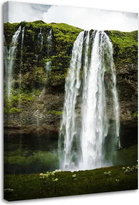 Produktbild von Leinwandbild wasserfall berge naturlandschaft 70x100 cm Feeby grün wandbild bereit zum aufhängen