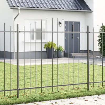 Produktbild von Möbel Gartenzaun mit Bogenoberteil Grau 6,8 x 1,5 m Stahl - Metallzäune 3360109