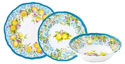 Produktbild von 18 tlg. Tafelservice ISCHIA Zitronen weiß blau gelb Melamin Camping Easy Life