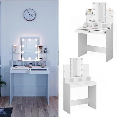 Obrázok produktu pre Biela toaletka s dĺžkou 80 cm s LED osvetlením a zrkadlom