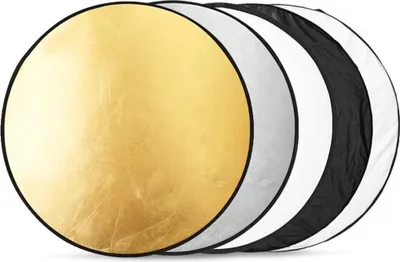 Obrázek produktu pro Skládací odrazka 5v1 o průměru 60 cm pro fotografii, s povrchy zlaté, stříbrné, bílé, černé a průsvitné, přenosná, vhodná pro použití ve studiu i v exteriéru