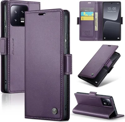 Obrázek produktu pro Xiaomi 13 Pouzdro, RFID Blokování Karet, Pokročilé Flip Kožené Pouzdro s Funkcí Stojánku pro Xiaomi 13 Fialová